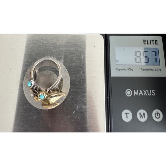 Carolyn Pollack Fritz Casuse 925 & Brass Turquoise Hummingbird Ring 8.57G/Sz 5 - Picture 8 of 8